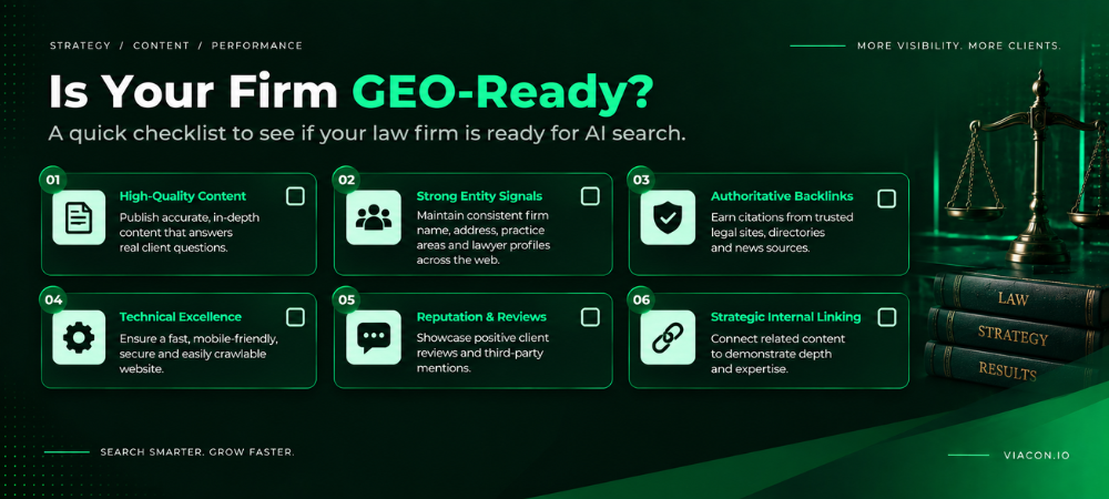 Checklist showing whether a law firm is ready to start GEO