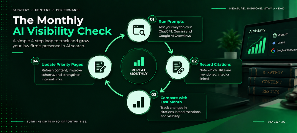 Monthly loop for tracking a law firm's AI search visibility